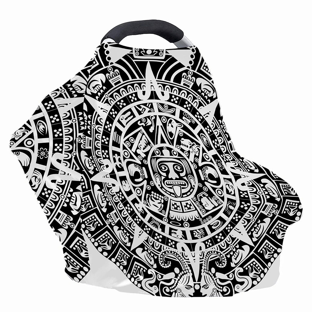 White And Black Maya Calendar Print Baby Seat Cover