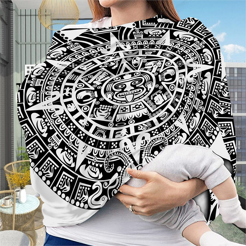 White And Black Maya Calendar Print Baby Seat Cover