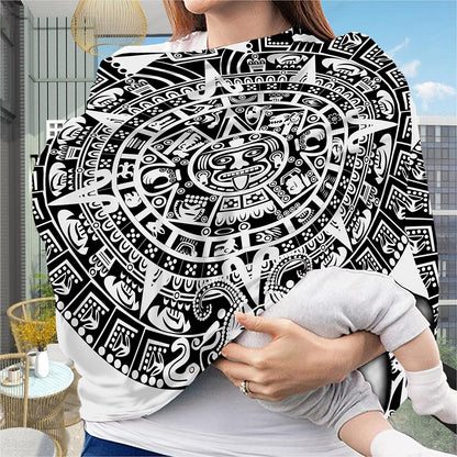 White And Black Maya Calendar Print Baby Seat Cover