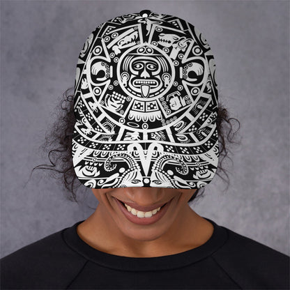 White And Black Maya Calendar Print Baseball Cap
