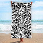 White And Black Maya Calendar Print Beach Towel