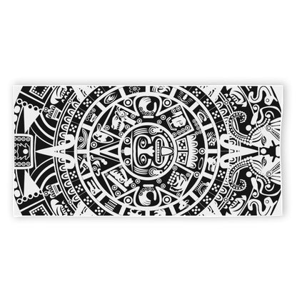 White And Black Maya Calendar Print Beach Towel