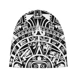 White And Black Maya Calendar Print Beanie