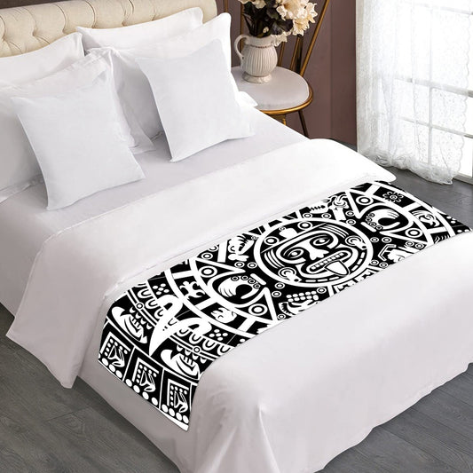 White And Black Maya Calendar Print Bed Runner