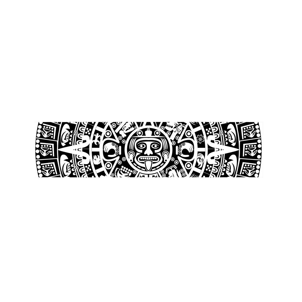 White And Black Maya Calendar Print Bed Runner