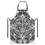 White And Black Maya Calendar Print Bib Apron With Pocket