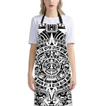 White And Black Maya Calendar Print Bib Apron With Pocket