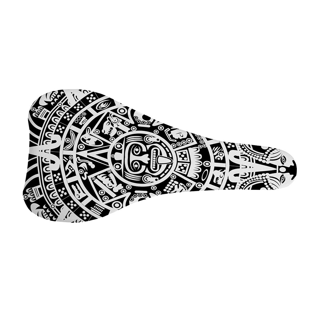 White And Black Maya Calendar Print Bicycle Seat Cover