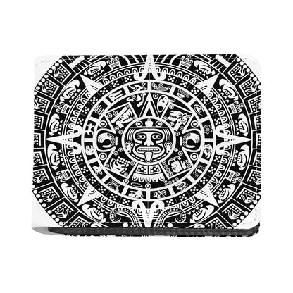 White And Black Maya Calendar Print Bifold Wallet