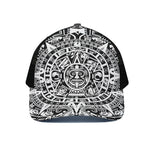 White And Black Maya Calendar Print Black Mesh Trucker Cap