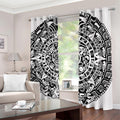 White And Black Maya Calendar Print Dimout Grommet Curtains