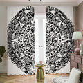 White And Black Maya Calendar Print Dimout Pencil Pleat Curtains