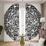 White And Black Maya Calendar Print Blackout Pencil Pleat Curtains
