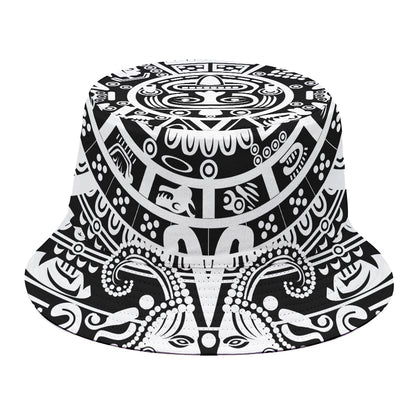 White And Black Maya Calendar Print Bucket Hat