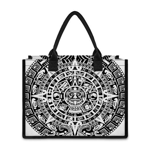 White And Black Maya Calendar Print Canvas Tote Bag