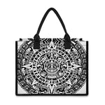 White And Black Maya Calendar Print Canvas Tote Bag