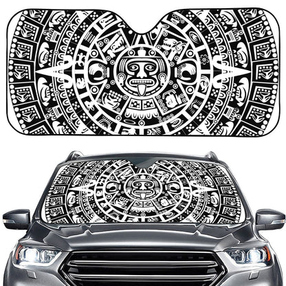 White And Black Maya Calendar Print Car Windshield Sun Shade