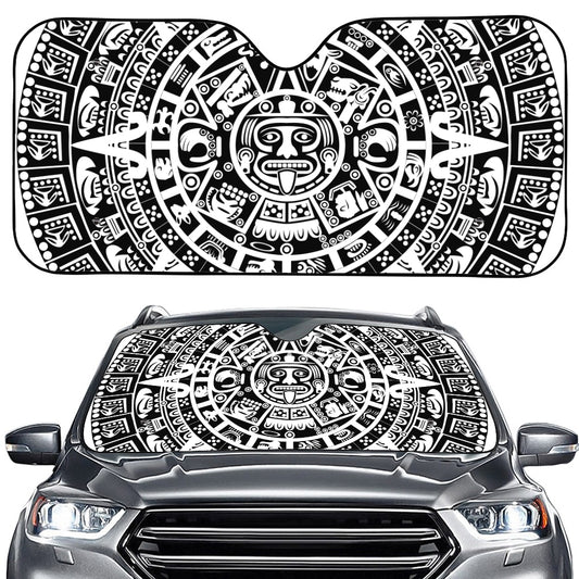 White And Black Maya Calendar Print Car Windshield Sun Shade