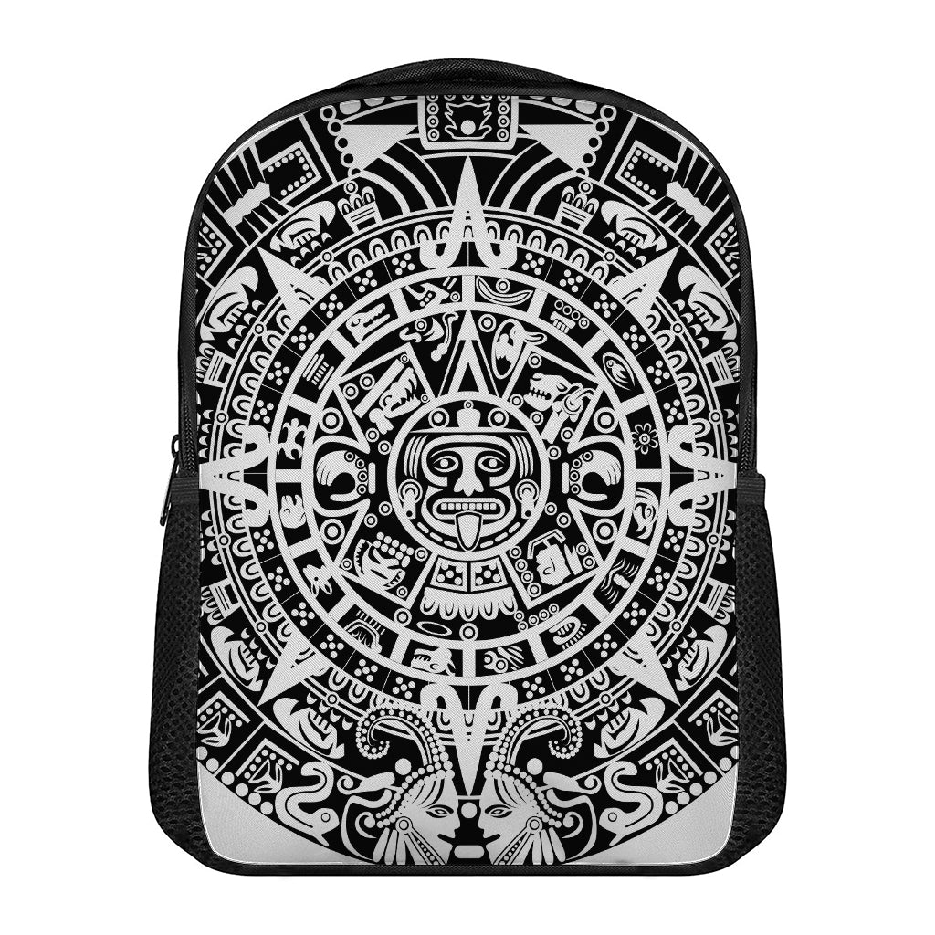 White And Black Maya Calendar Print Casual Backpack