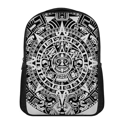 White And Black Maya Calendar Print Casual Backpack