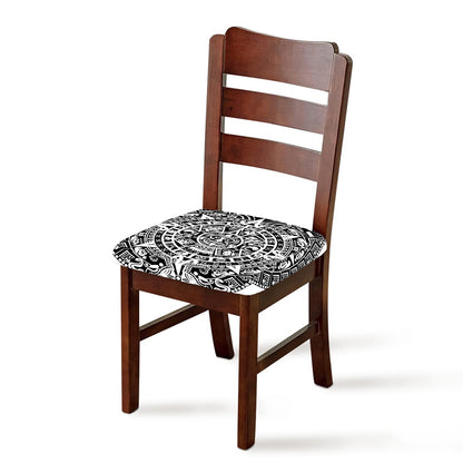 White And Black Maya Calendar Print Chair Cushion Cover
