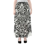 White And Black Maya Calendar Print Chiffon Maxi Skirt