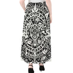 White And Black Maya Calendar Print Chiffon Maxi Skirt