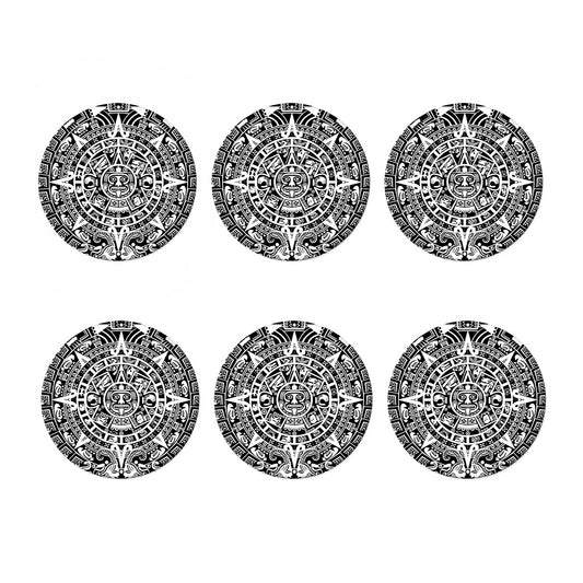 White And Black Maya Calendar Print Coaster Set