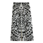 White And Black Maya Calendar Print Cotton Front Slit Maxi Skirt