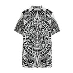 White And Black Maya Calendar Print Cotton Hawaiian Shirt