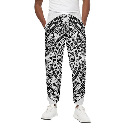 White And Black Maya Calendar Print Cotton Pants