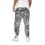 White And Black Maya Calendar Print Cotton Pants