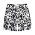 White And Black Maya Calendar Print Cotton Shorts