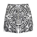 White And Black Maya Calendar Print Cotton Shorts