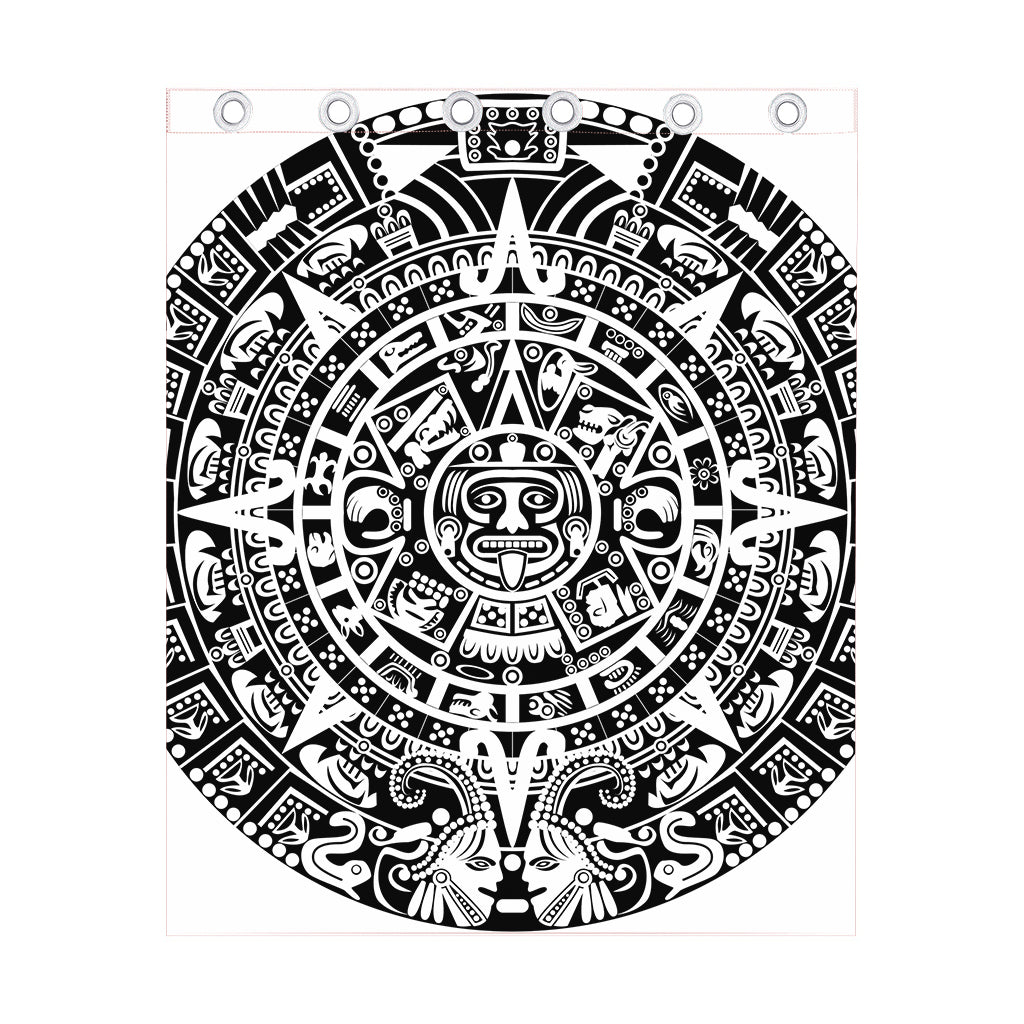 White And Black Maya Calendar Print Curtain