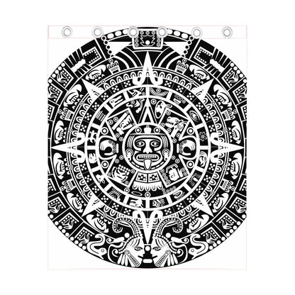 White And Black Maya Calendar Print Curtain
