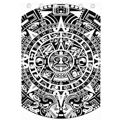 White And Black Maya Calendar Print Curtain