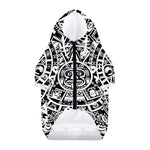 White And Black Maya Calendar Print Dog Zip Up Hoodie