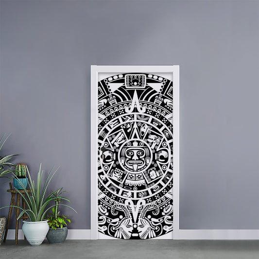 White And Black Maya Calendar Print Door Sticker