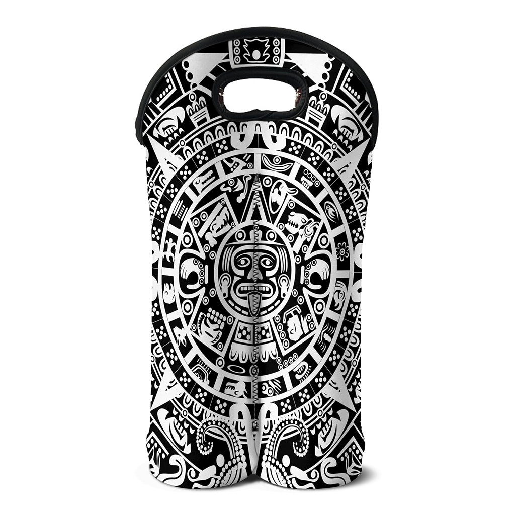 White And Black Maya Calendar Print Double Neoprene Wine Tote