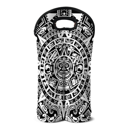 White And Black Maya Calendar Print Double Neoprene Wine Tote