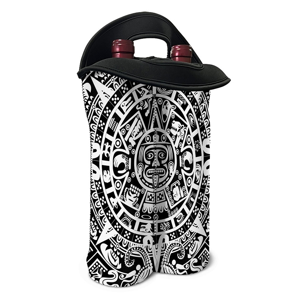 White And Black Maya Calendar Print Double Neoprene Wine Tote