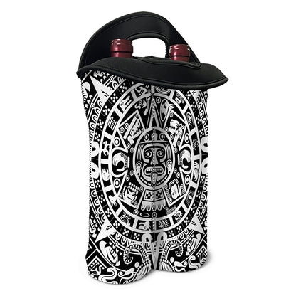 White And Black Maya Calendar Print Double Neoprene Wine Tote