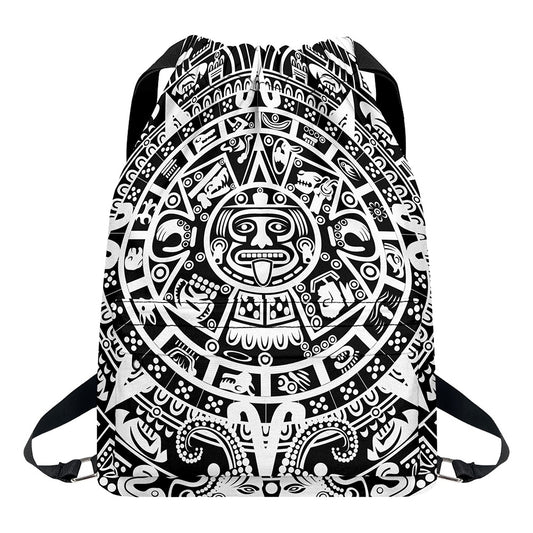White And Black Maya Calendar Print Drawstring Backpack