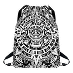 White And Black Maya Calendar Print Drawstring Backpack
