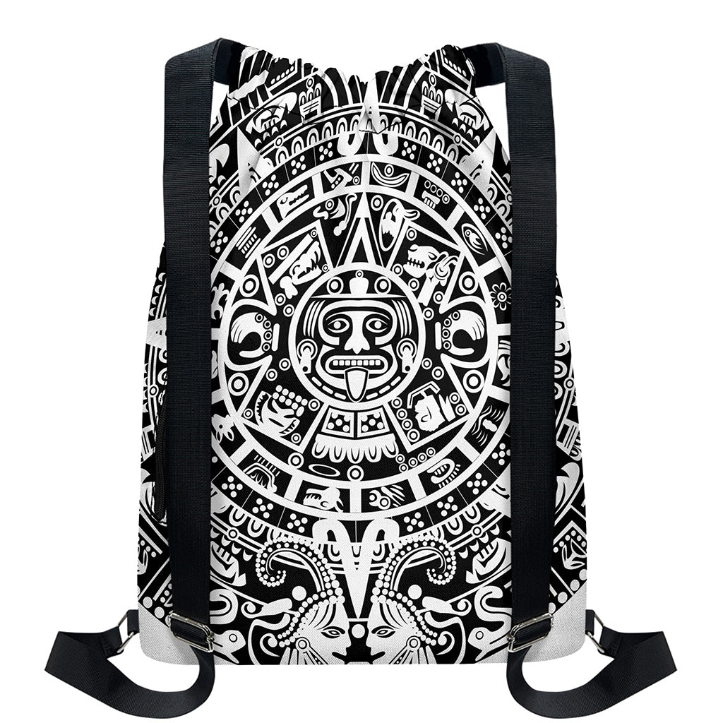 White And Black Maya Calendar Print Drawstring Backpack