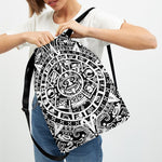 White And Black Maya Calendar Print Drawstring Backpack