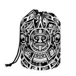 White And Black Maya Calendar Print Drawstring Makeup Bag