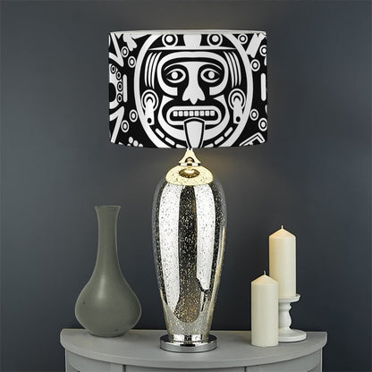 White And Black Maya Calendar Print Drum Lamp Shade