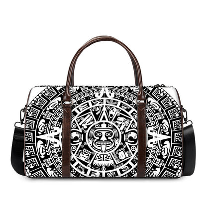 White And Black Maya Calendar Print Duffle Bag